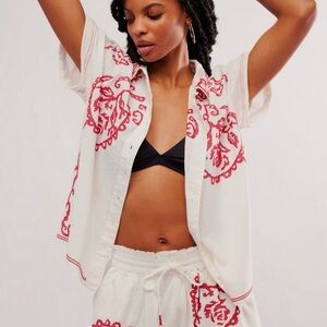 Free People Embroidered Shirt and Shorts Set